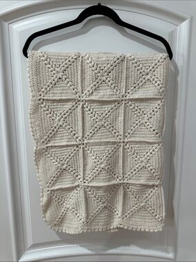 Cream Crochet Baby Blanket - Soft Knit Nursery Throw